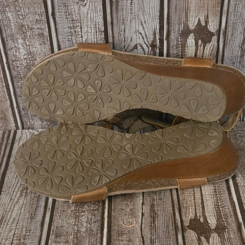 Sz 10.5-11 Aetrex Naya Brown Leather Braided Comfort Wedge Sandals VGUC!
